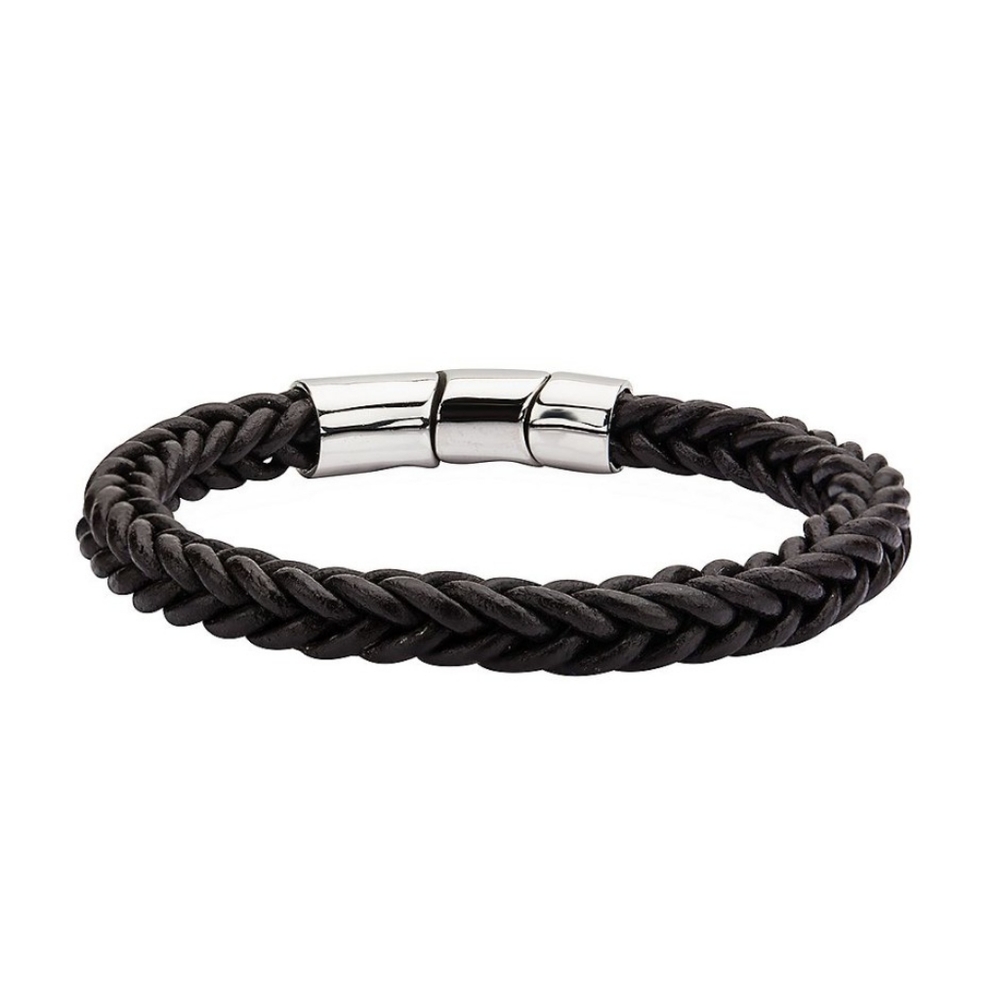 🆕️ Genuine Leather Stainless Steel Braided Bracelet Brown